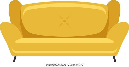 Comfortable yellow sofa with rounded armrests and a tufted back, adding a pop of color and modern style to interior design, perfect for relaxing in living room or lounge area