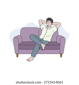 Comfortable young man resting on chair modern lifestyle flat vector design