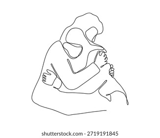 Um abraço reconfortante, em uma única linha contínua. estilo minimalista isolar contorno.