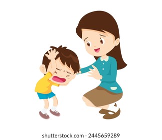Comforting sad children crying with parent or teacher