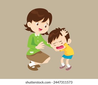 Comforting sad children crying with parent or teacher