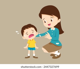 Comforting sad children crying with parent or teacher