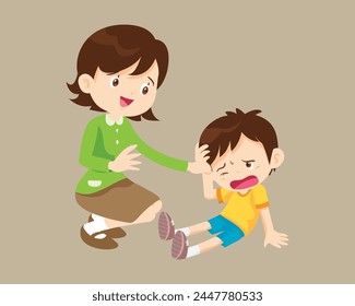 Comforting sad children crying with parent or teacher
