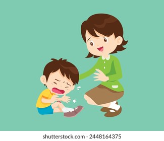 Comforting sad children crying with parent or teacher