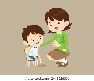 Comforting sad children crying with parent or teacher