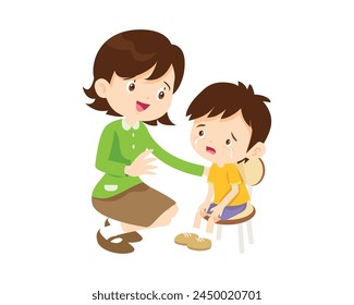 Comforting sad children crying with parent or teacher