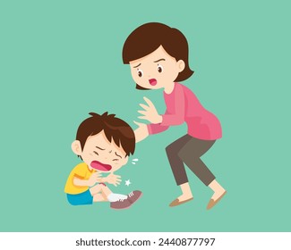 Comforting sad children with parent or teacher