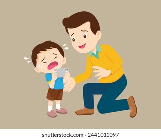 Comforting sad children with parent or teacher