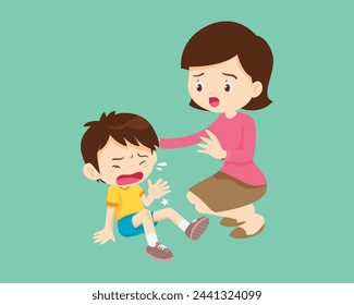 Comforting sad children with parent or teacher