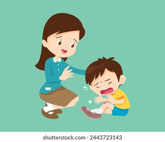 Comforting sad children with parent or teacher