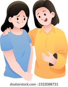 Comforting Sad Person with Neck Hug Vector Illustration