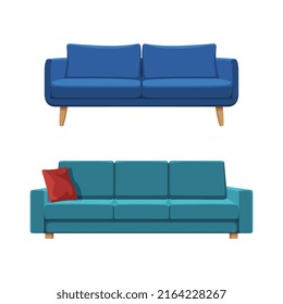 Comfy blue couches set. Modern furniture vector illustration