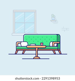 Comfy Sofa with Round Table Vector, Illustration, Flat Icon