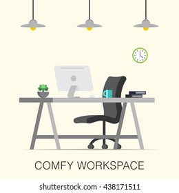 Comfy Workspace Interior Office Furniture Computer Stock Vector ...