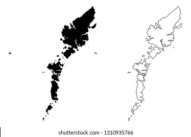 Comhairle nan Eilean Siar (United Kingdom, Scotland, Local government in Scotland) map vector illustration, scribble sketch Na h-Eileanan Siar ( Outer Hebrides and Isle of Lewis) map