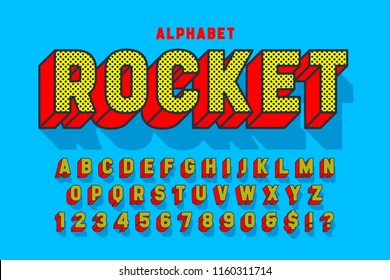 Comic 3d Display Font Design, Alphabet, Letters And Numbers. Swatch Color Control