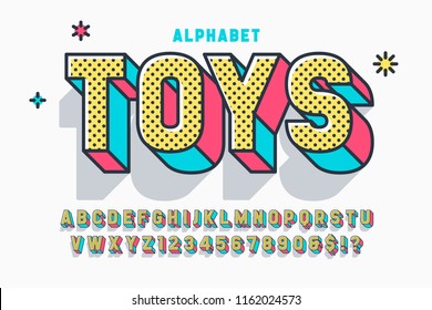 Comic 3d display font design, alphabet, letters and numbers. Swatch color control