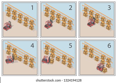 Comic about the work of the forklift.  An example of using a loader.