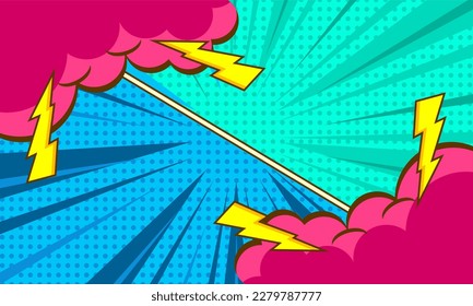 Comic abstract background with pink cloud illustration