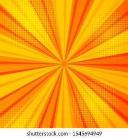Comic abstract bright background with radial and halftone effects. Vector illustration