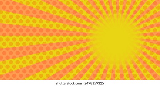 Comic abstract orange and yellow background. halftone pop art style cartoon background. Abstract style comic halftone backdrop.Wallpaper Comic art orange and yellow.