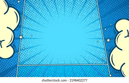Comic abstract page blue background and cloud