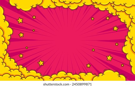 Comic abstract pop art background with cloud frame