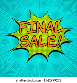 Comic advertising colorful template with Super Sale inscription speech bubble and dynamic humor effects. Vector illustration