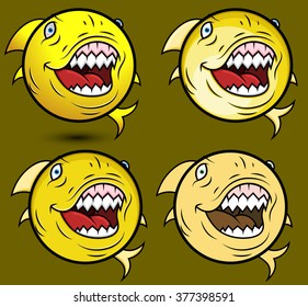 Comic Aggressive Shark Mascot Emoticons