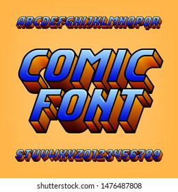 Comic alphabet font. Retro style 3D letters and numbers. Stock vector typescript for your typography design.