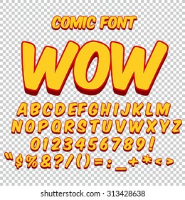 Comic alphabet set. Gold color version. Letters, numbers and figures for kids' illustrations, websites, comics, banners.