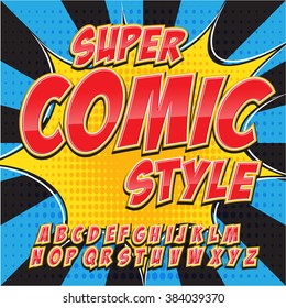 Comic alphabet set. Letters, numbers and figures for kids' illustrations, websites, comics, banners.