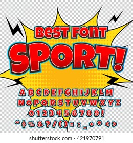Comic alphabet set. Letters, numbers and figures for kids' illustrations, websites, comics, banners.