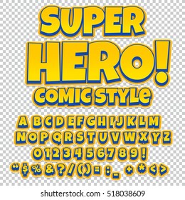 Comic alphabet set. Letters, numbers and figures for kids' illustrations websites comics banners.
