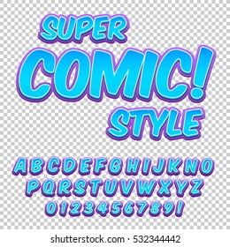 Comic alphabet set. Letters, numbers and figures for kids' illustrations websites comics banners.