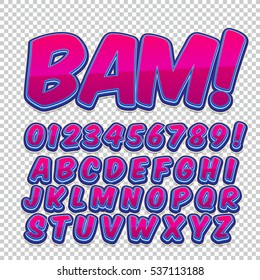 Comic alphabet set. Letters, numbers and figures for kids' illustrations websites comics banners.