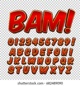 Comic alphabet set. Letters, numbers and figures for kids' illustrations websites comics banners.
