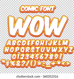 Comic alphabet set. Light color version. Letters, numbers and figures for kids' illustrations, websites, comics, banners.