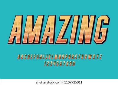 Comic amazing font Fun cartoon design letters and numbers Vector alphabet