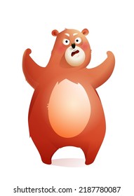 Comic angry teddy bear for kids. Cute furious bear animal character for children. Hilarious comic vector illustration for kids.