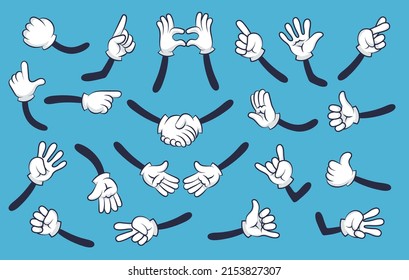 Comic arms hands. Cartoon style hand set, numbers ok sign handshake arm icons for animation comics characters isolated, retro styles characters gestures