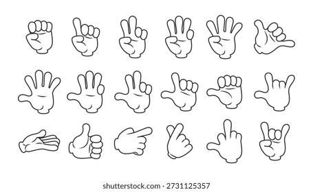 Comic arms for retro cartoon characters 70s. Cartoon character arms in different poses.