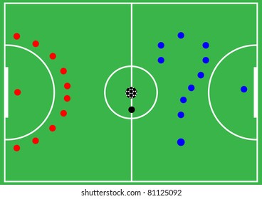 Comic arrangement of commands on a football ground