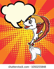 Comic art cartoon Koi carp fish vector.Chef fish halftone on rising background.