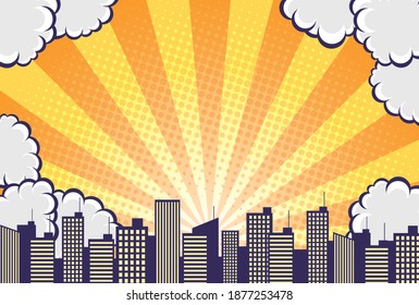 Comic art style clouds, sky and city background material