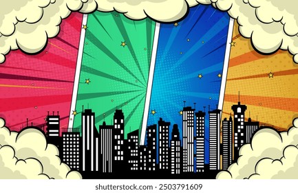 Comic art style clouds, sky and city background material