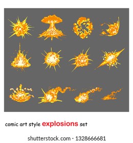 comic art style explosions set hand drawn illustration