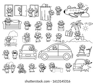 Comic Art of Young Intelligent Girl Character - Set of Concepts Vector illustrations