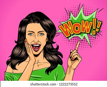 Surprised Woman On Pop Art Background Stock Illustration 1815887912