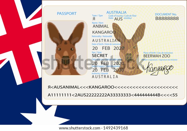 Comic Australian Kangaroo Passport Eps10 Stock Vector Royalty Free 1492439168